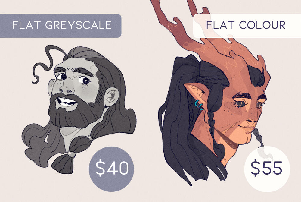 Flat greyscale $40. Flat colour $55